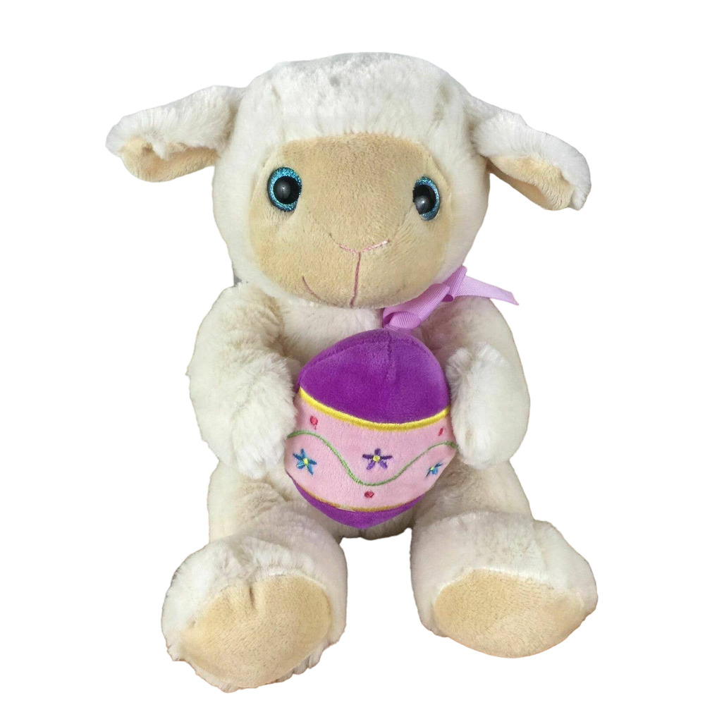 Hugfun Plush Lamb Sheep Blue Eye Bow Easter Egg Stuffed Animal Cuddly Baby Toy